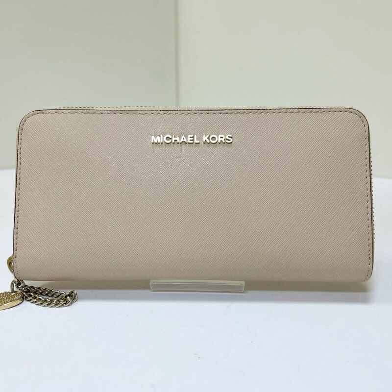 ☆美品☆ ◆MICHAEL KORS マイケルコース◆ 長財布　ラウンドジップ　サフィアーノレザー　小銭入れ有　ピンク 【USED】0507B