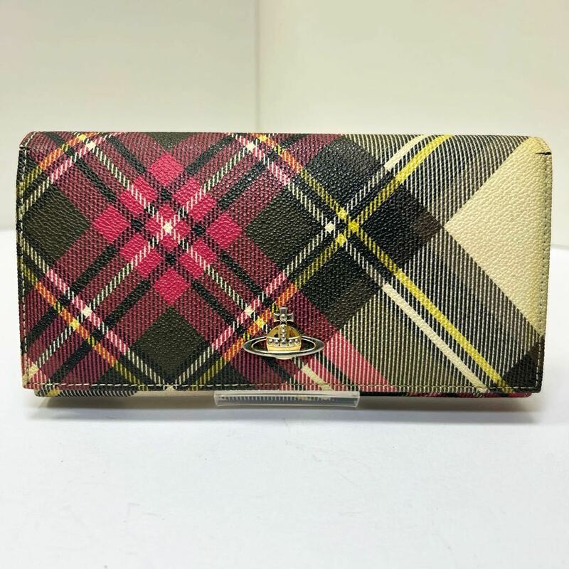 ◆Vivienne Westwood ヴィヴィアン ウエストウッド◆ 長財布　チェック柄　PVC レザー　オーブロゴ 【USED】0524