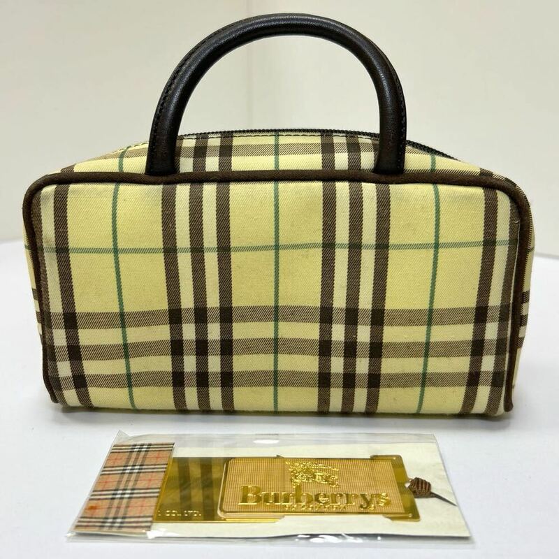 ◆BURBERRY バーバリー 2点セット◆ ノバチェック ハンドバッグ イエロー＆未開封・非売品-純金（24K）表面加工 しおり 【USED】0530