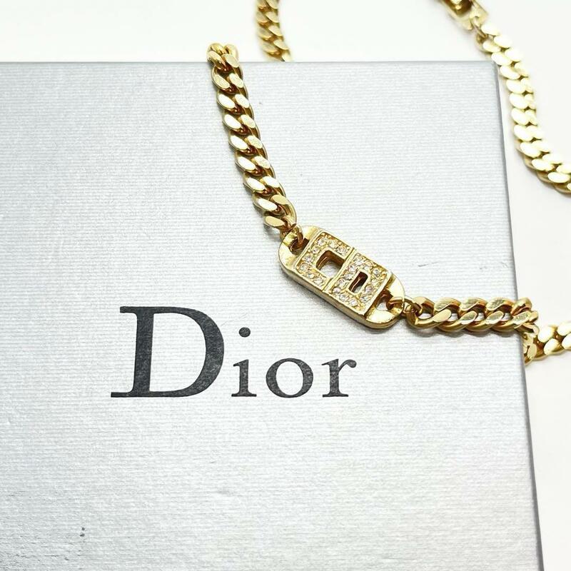 極美品 クリスチャンディオール　Christian Dior ネックレス　アクセサリー　CD ロゴ　文字 喜平 ラインストーン Dior 刻印 ゴールド 金色