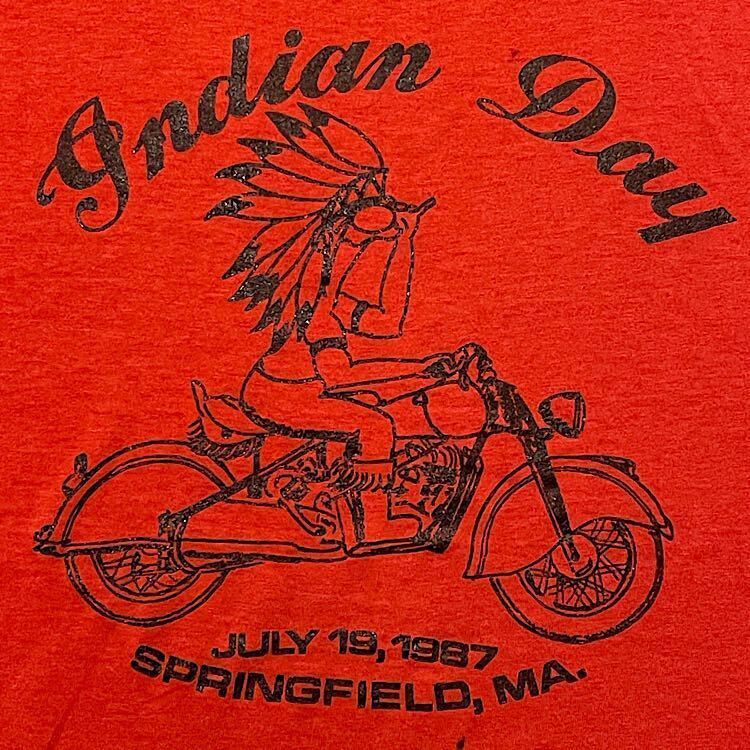 80s インディアンモーターサイクル ビンテージ Tシャツ チーフスカウト Indian Motorcycle Day 1987 SCREEN STARS(赤,XLサイズ)ハーレー