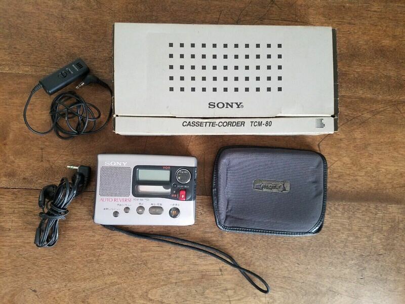 当時物 SONY TCM-80 ポータブル カセット レコーダー MADE IN JAPAN 日本製 本体 元箱 付属品 リモコン マイク イヤホン ケース レトロ 