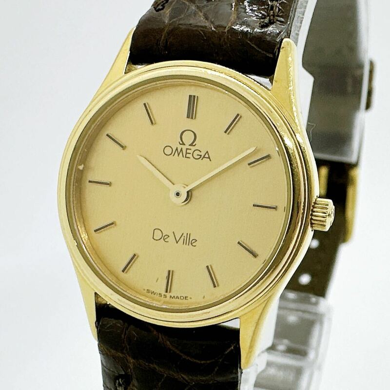 05108 オメガ OMEGA 1450 デビル DE VILLE レディース 腕時計 クォーツ 電池式 QZ ゴールドカラー 革ベルト