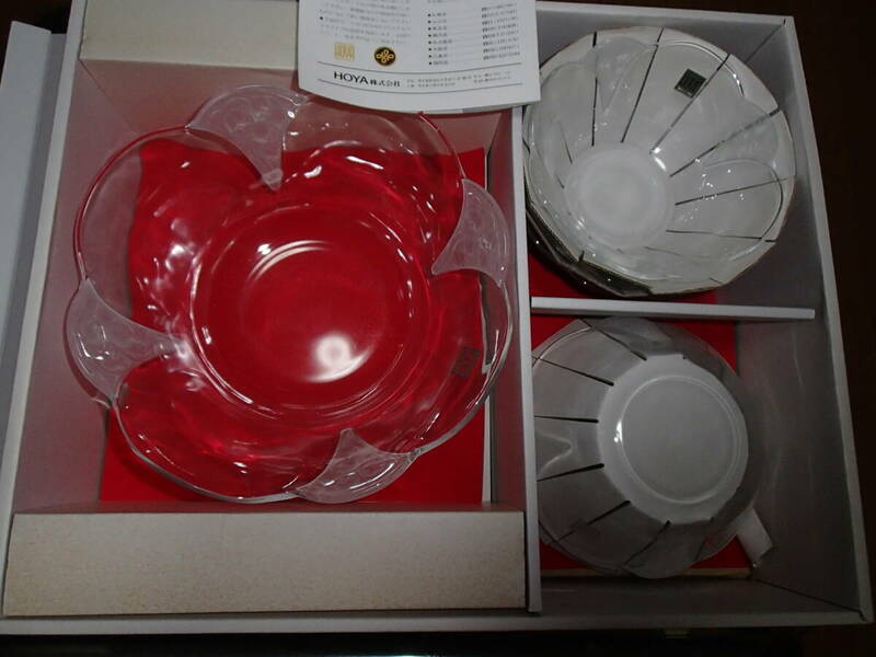 ☆HOYAクリスタルガラス器セット　食器　サラダボール　パンチセット　果物皿　素鉢　伝統工芸　美品
