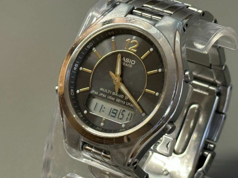 1円〜◆CASIO カシオ LINEAGE マルチバンド5 ソーラー電波時計 LCW-M200 黒文字盤 メンズ腕時計 稼働品
