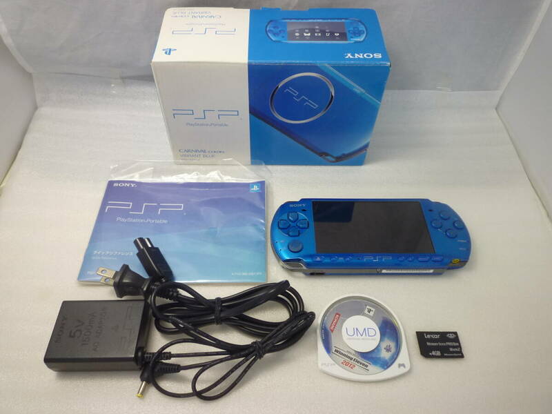 【通電・動作確認・初期化済み】PSP CARNIVAL COLORS プレイステーションポータブル バイブラント・ブルー PSP-3000 USED ※少々難有
