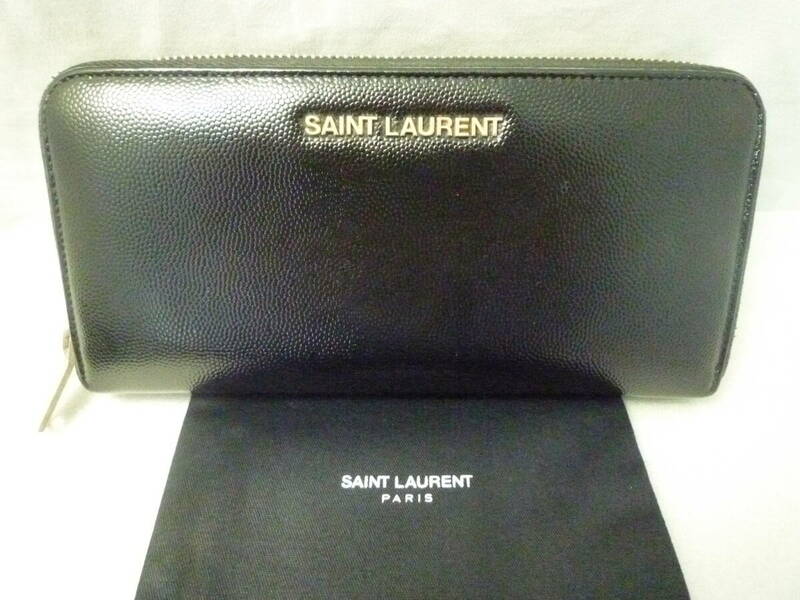 YSL SAINT LAURENT PARIS サンローランパリ ブラック 黒 ラウンドファスナー レザー 長財布 340841 BWF1J ブランド ウォレット USED