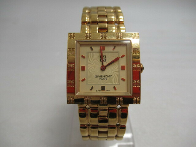 GIVENCHY ジバンシィ 腕時計 スクエア REG 1558.962 アナログ 2針 クオーツ ゴールドカラー 稼働品 USED
