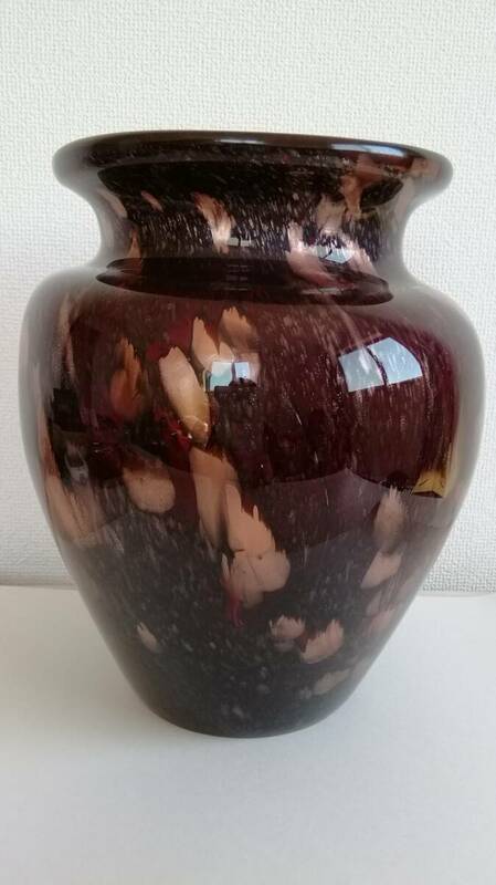 240514　ハンドクラフト　ガラス花瓶　金彩模様　高さ約27.5cm, 重さ約4kg　大振り　
