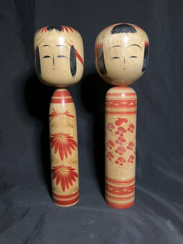 【伝統こけし 2体セット】郷土玩具 日本人形 コケシ Japanese Doll 人形 玩具 置物 飾り アンティーク 木製 彫刻 人 toy レトロ JAPAN 土産