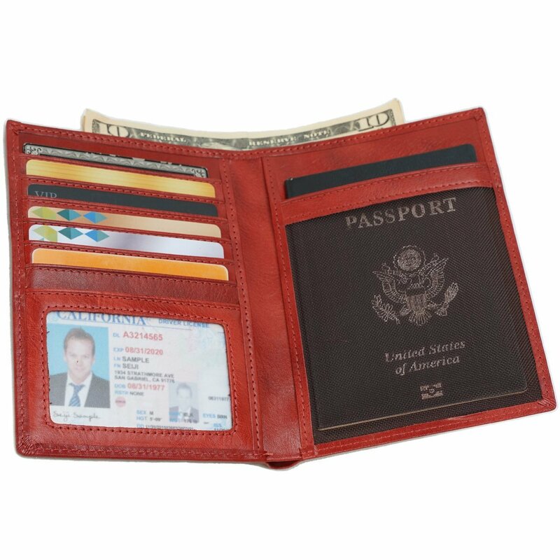 TIDING オイルレザー 本革 パスポートケース 旅行小物 トラベル 財布 二つ折り ブラッドレッド