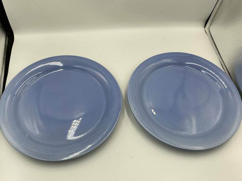 洋食器　食器　２枚セット　ブルー　浅皿　大皿　盛り付け皿　陶器　直径27㎝　キッチン　ダイニング　パスタ皿　現状品　＊A420-3＊