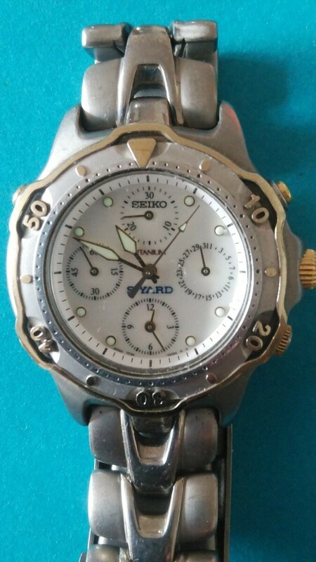 セイコー クロノグラフ 7T34-0010 QZ スカイプロフェッショナル 白文字盤 チタン 1ERT メンズ腕時計 　稼働品