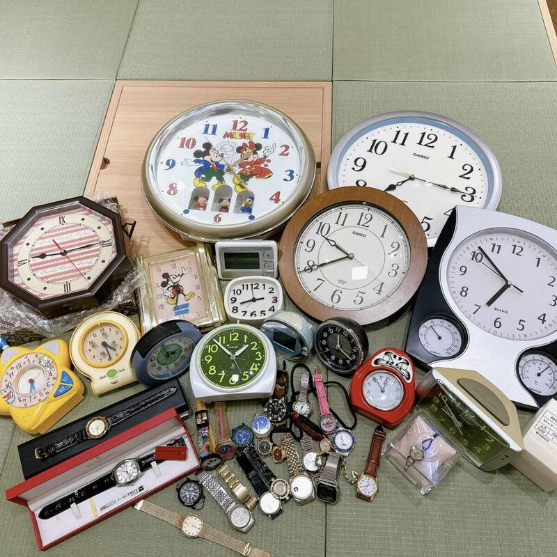 【TOA-5313a】 1円～ 時計 まとめ 大量 ディズニー ドラえもん タイメックス SEIKO セイコー CASIO 稼動品含む 置時計 腕時計 保管品 