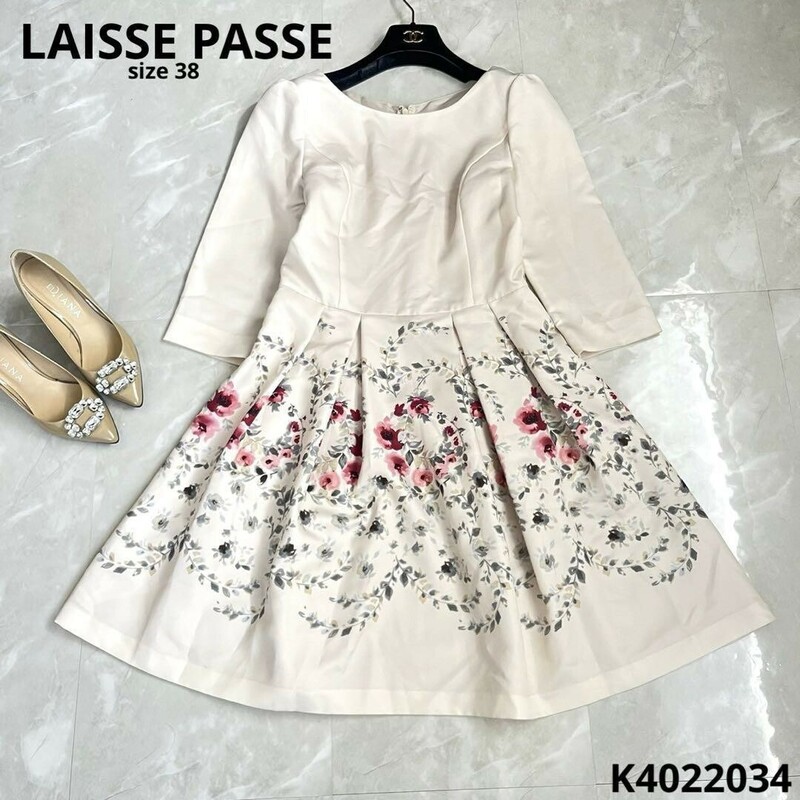 LAISSE PASSE レッセパッセ　花柄ワンピース　ワンピース　花柄　長袖　膝丈ワンピース