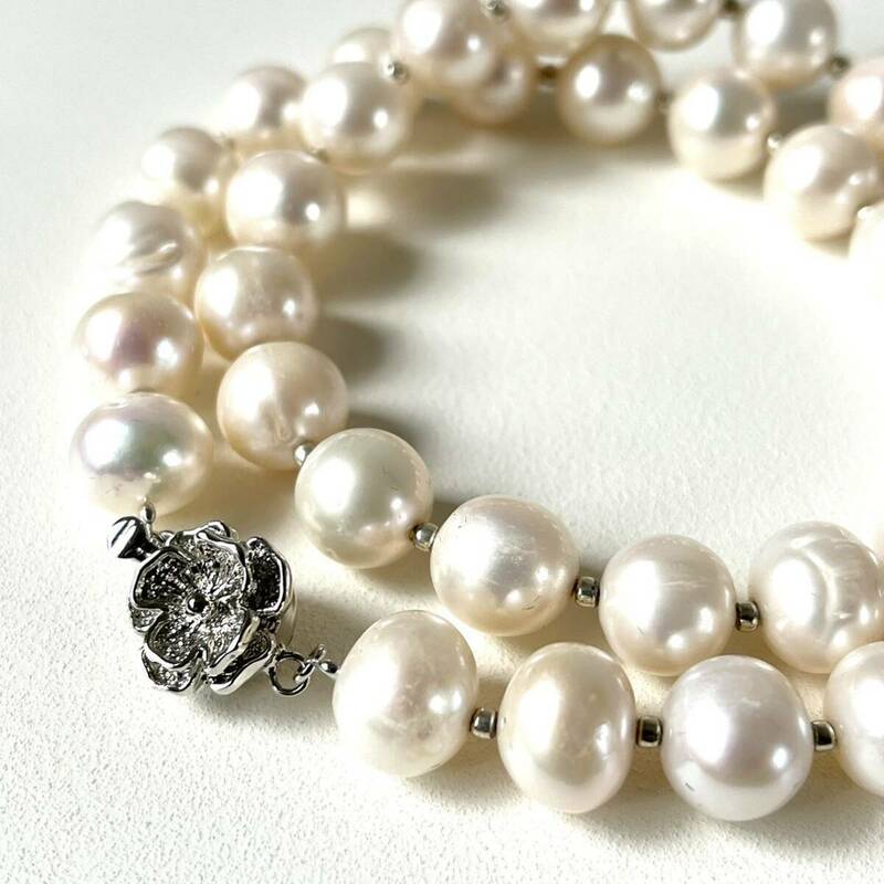 本真珠 大粒 パール SILVER刻印 ネックレス9.6-10.2mm 43cm pearl 大珠 necklace accessory ジュエリー パール