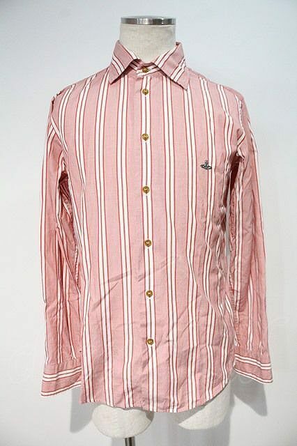 【USED】Vivienne Westwood MAN //オーブ刺繍ストライプシャツ 46 ピンクＸ白 【中古】 I-24-03-07-019-bl-HD-ZI