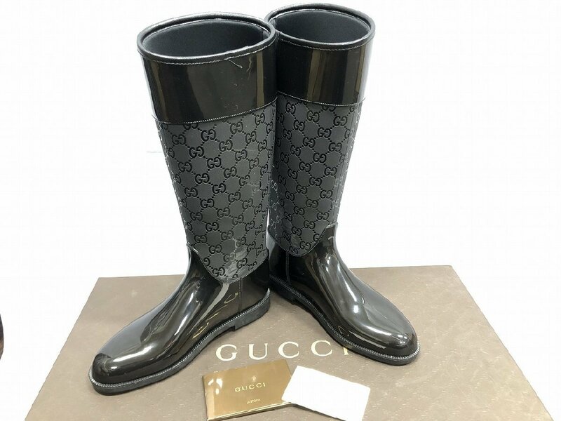 キングラム[05]GUCCI[グッチ]GGスプリーム ロング レインブーツ サイズ36(23cm) ブラック★良品/直営店購入/付属品あり★【送料無料】7526