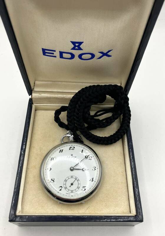 【ET2562】 EDOX エドックス スモセコ 白文字盤 シルバーカラー 手巻き 懐中時計/稼働未確認