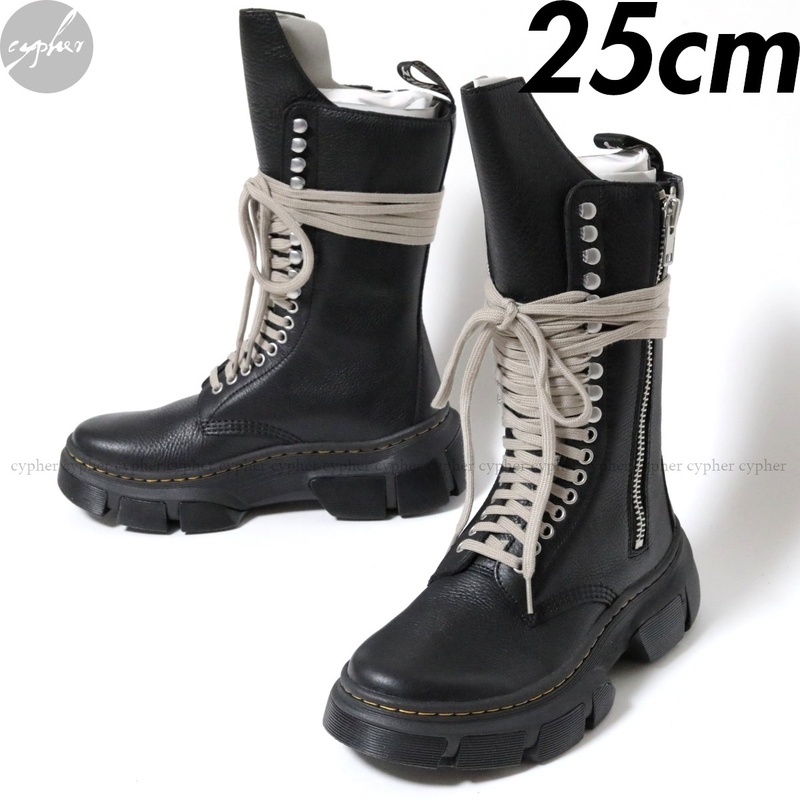 UK6 25cm 新品 Rick Owens Dr.Martens 1918 DMXL サイドジップ レザー ブーツ ブラック リックオウエンス ドクターマーチン 黒 31750001