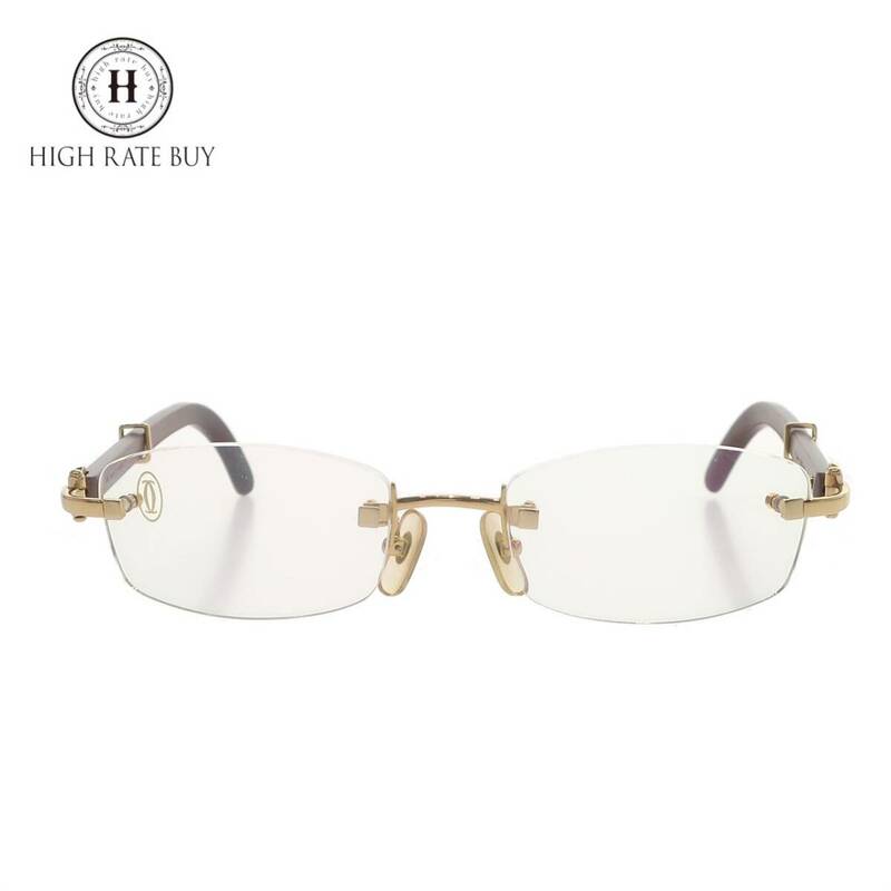 1円スタート 美品 Cartier カルティエ メガネ 眼鏡 めがね アイウェア ロゴ ブラウン ゴールド 度なし フランス製 メンズ レディース