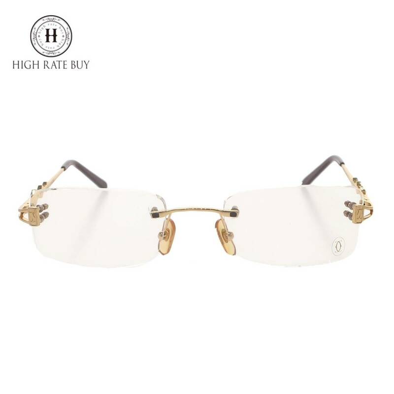 1円スタート Cartier カルティエ メガネ 眼鏡 めがね アイウェア ブランドロゴ フランス製 度なし ゴールド ブラウン メンズ レディース