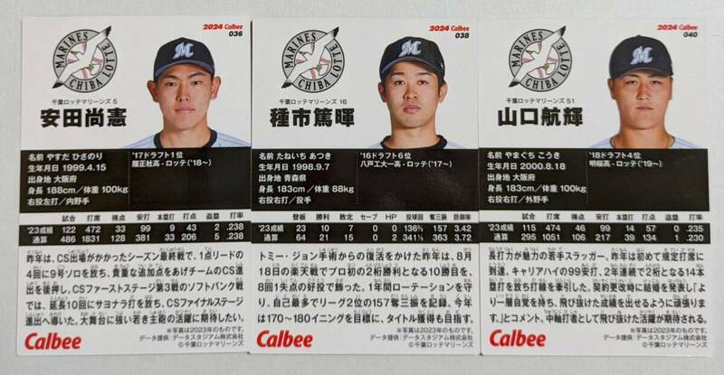 ★2024 カルビー プロ野球チップス 第1弾　 レギュラーカード ロッテ 3枚 ★