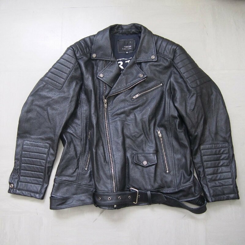 [9356-S-②]　FORTIME　レザージャケット　5XL　【中古】　現状販売　フォータイム　Fashion leather　ブラック　本体のみ