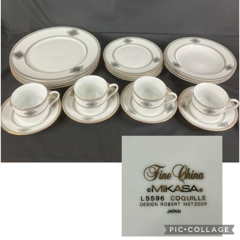 [5-225]MIKASA Fine China 洋食器 19点 まとめ カップ&ソーサー/プレート/スープ皿/大皿 