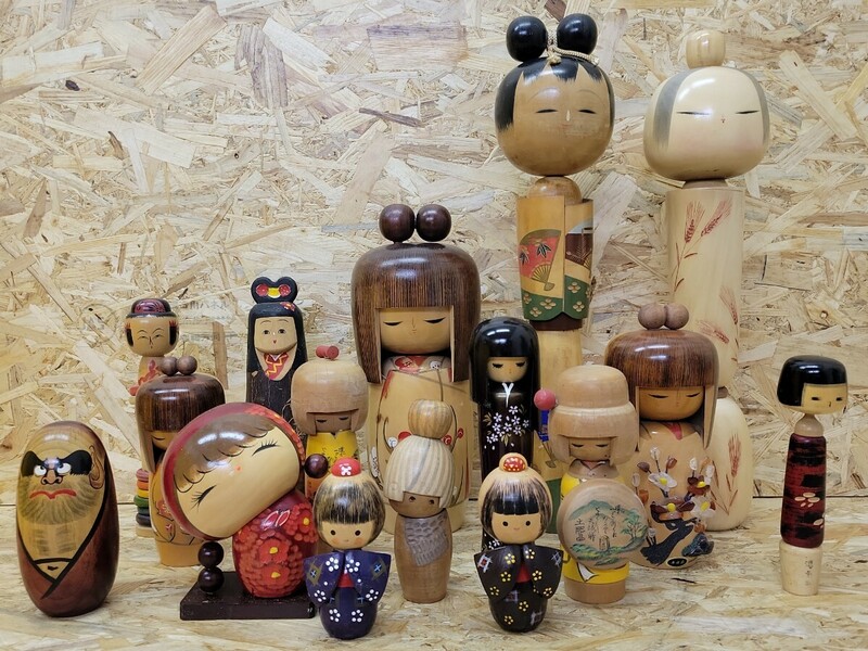 D 当時物 創作こけし 16点まとめて 郷土玩具 民芸品 伝統こけし 伝統工芸 日本人形 置物 昭和レトロ