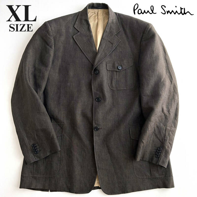【大きいサイズ】イタリア製 ポールスミス リネン100% テーラードジャケット ワークジャケット 春秋 メンズ ブラウン 