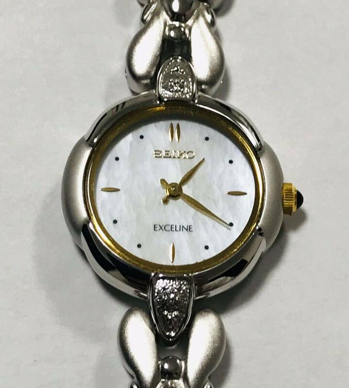 KGNY3994 美品 SEIKO セイコー EXCELINE エクセリーヌ クォーツ 2針 純正ベルト 4N20-1060 レディース 腕時計 シェル文字盤 現状品