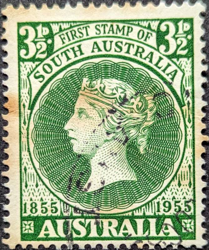 【外国切手】 オーストラリア 1955年10月17日 発行 南オーストラリア州初の切手発行100周年 消印付き