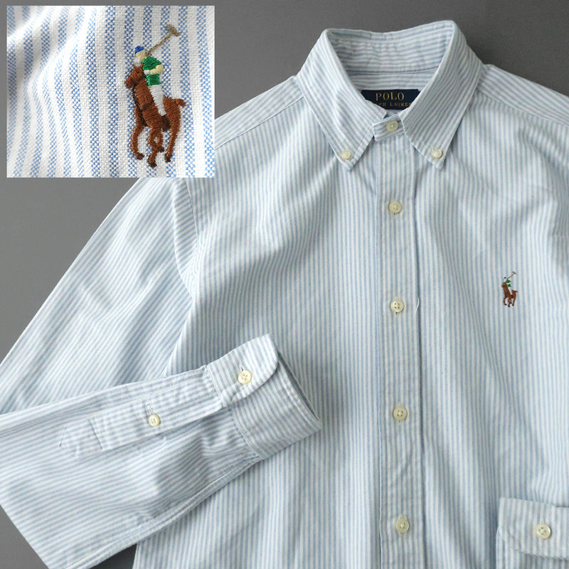ラルフローレン オックスフォードシャツ ボタンダウン/カラーポニー刺繍 サックスブルー XS(S)