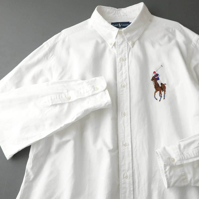 ビッグサイズ◎ラルフローレン オックスフォードシャツ ビッグカラーポニー刺繍 ホワイト(XXL)