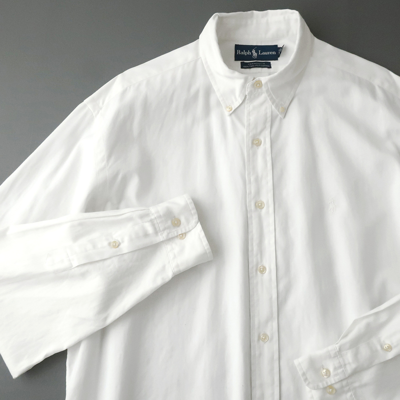 ラルフローレン サマーヘリンボーン カジュアルドレスシャツ ボタンダウン ホワイト 16(XL)