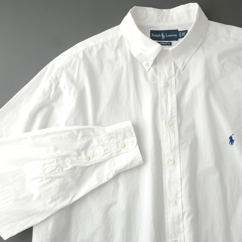 ビッグサイズ◎ラルフローレン サマーコットンブロード ボタンダウンシャツ ポニー刺繍 ホワイト(XLT)