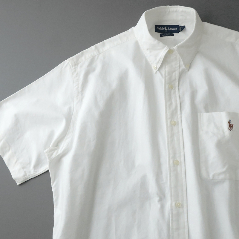 90s ラルフローレン BLAKE オックスフォードシャツ ボタンダウン 胸ポケット/ポニー刺繍 ホワイト(L)
