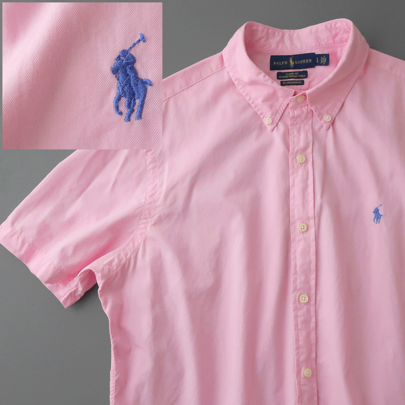 ラルフローレン FEATHER WEIGHT TWILL ボタンダウンシャツ UNTUCKED FIT ピンク(L)