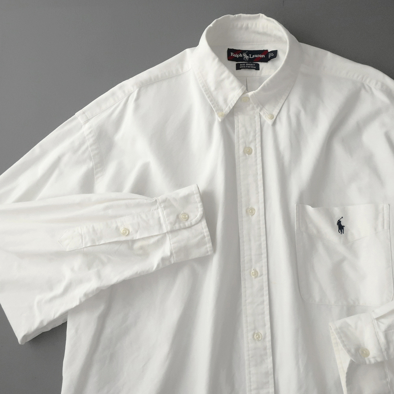ラルフローレン BIG SHIRT オックスフォードシャツ ボタンダウン ポニー刺繍/胸ポケット/BIGFIT ホワイト(L)
