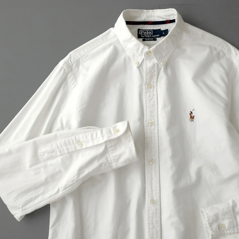 ラルフローレン SLIMFIT オックスフォードシャツ ボタンダウン カラーポニー刺繍 ホワイト(L)