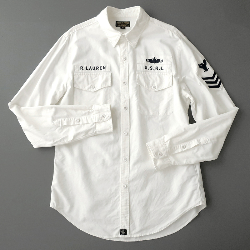 ラルフローレンPOLO JEANS COMPANY オックスフォード ミリタリーシャツ ロゴ刺繍 ホワイト(M)