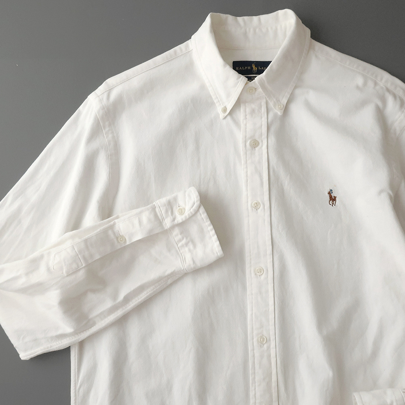 ラルフローレン SLIMFIT STRETCH OXFORD ボタンダウンシャツ カラーポニー刺繍 ホワイト(L)