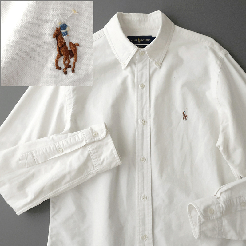 ラルフローレン SLIMFIT オックスフォードシャツ ボタンダウン カラーポニー刺繍 ホワイト(M)