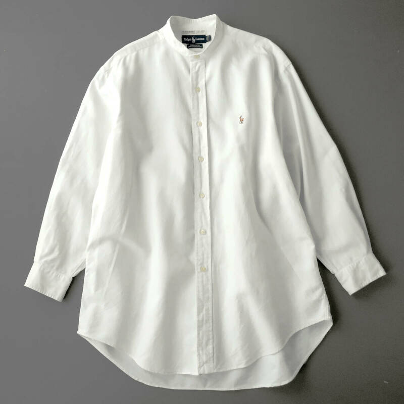 ラルフローレン バンドカラー オックスフォードシャツ ワイドフィット/オーバーサイズ ポニー刺繍 ホワイト(M程)