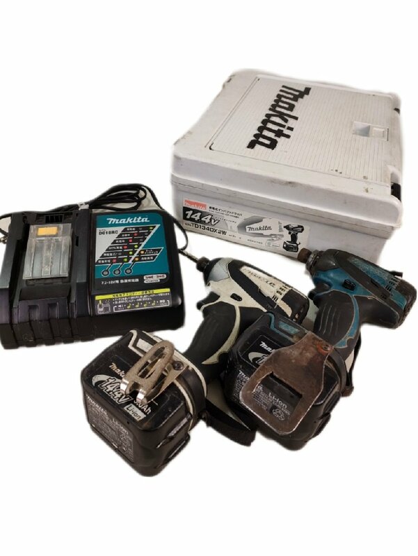 ３　makita インパクトレンチ TD134DX2 TD134D 14.4V マキタ バッテリー2個 充電器　ケース付　中古