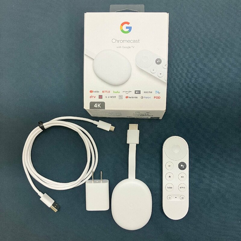 ◆【ジャンク品】Google グーグル Chromecast クロームキャスト GAO1919-JP TV 4K ケーブル リモコン付き 白 現状品 (E1)N/S60528/5/0.3