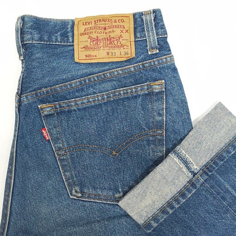 希少！米国製Levi'sリーバイス☆501xxハチマル後期 87赤文字W33ジーンズ デニムパンツ スモールeレギュラー脇割USAアメリカ90sヴィンテージ