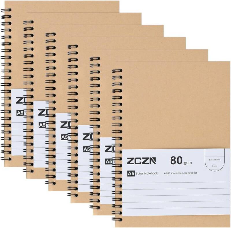 ZCZN ノート A5 リング 60枚 横罫 8mm 6冊セット オフィス 勉強用 ノート/990