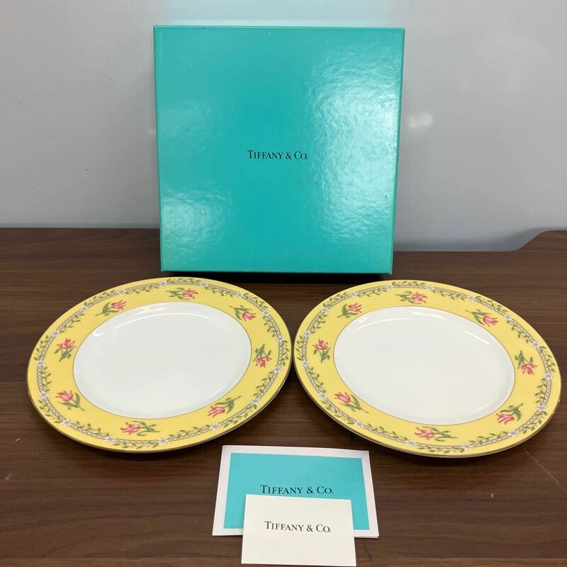 Tiffany&Co. ティファニー プレート 中皿 ケーキ皿 ブランド ピンクチューリップ 洋食器 料理 パーティーセット 箱有り 2枚